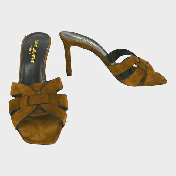 Saint Laurent Brown Suede Tribute Mules Size 36 - Picture 1 of 12
